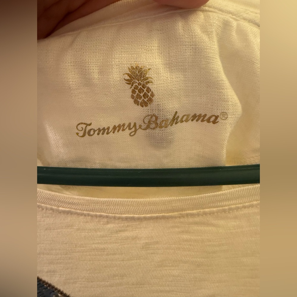 Tommy Bahama Forever Fronds Sequin Embellished Cream Top 100% Organic Cotton - Picture 7 of 10